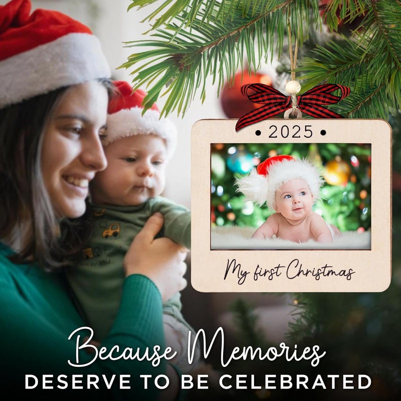 Hangwoous Babys First Christmas Ornament 2025 Girl And Boy - Wooden Landscape Picture Frame Ornaments For Tree - My First Christmas Ornament - Photo Frame Ornaments - Baby's First Christmas Gifts 2025 - Image 5
